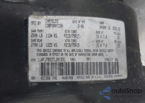 1996 Jeep Cherokee Country from USA, damaged, VIN 1J4FJ78S3TL201331